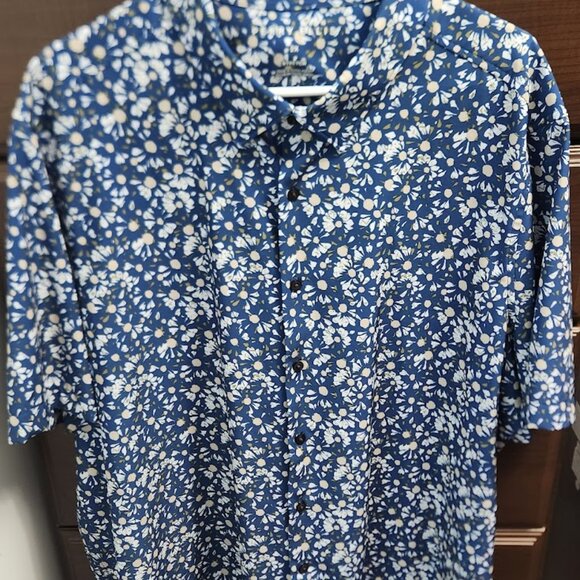 Perry Ellis 2X Blue Patterned Short Sleeved Shirt - Picture 1 of 2